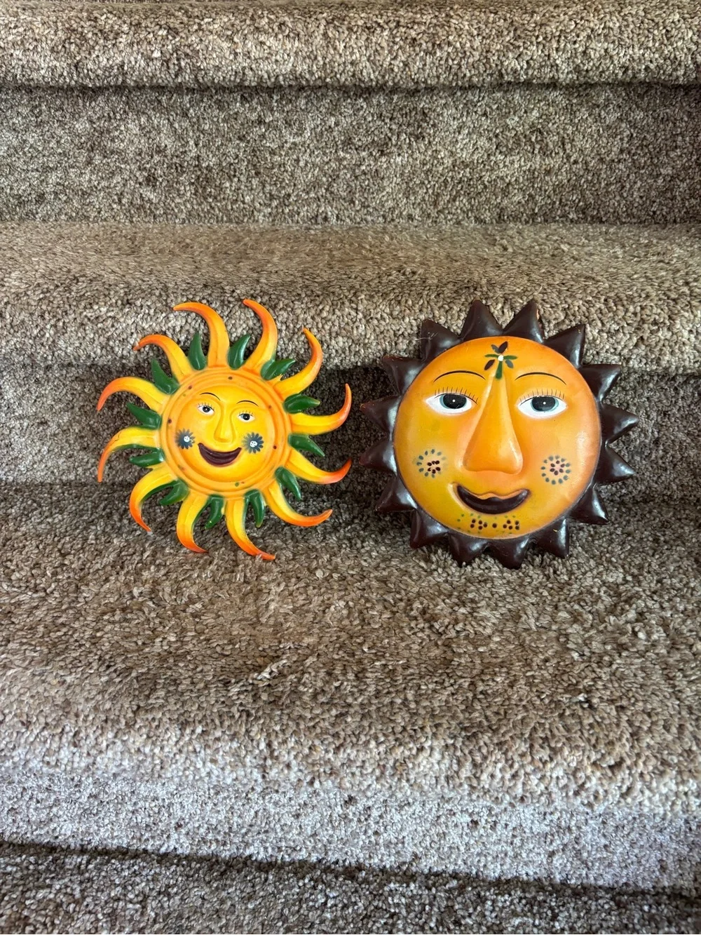 Yellow Sun Face Wall Decor Set - Bright Ceramic Sunburst Accents